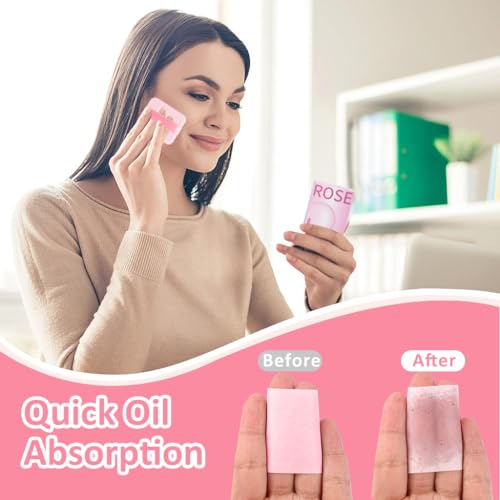 MAYCREATE® 200PCS Blotting Paper for Oily Face Oil Absorbing Sheets Natural Rose Travel Compact Wipes with Mirror Puff for Men Women MAYCREATE® 200PCS Blotting Paper for Oily Face Oil Absorbing Sheets Natural Rose Travel Compact Wipes with Mirror Puff for Men Women